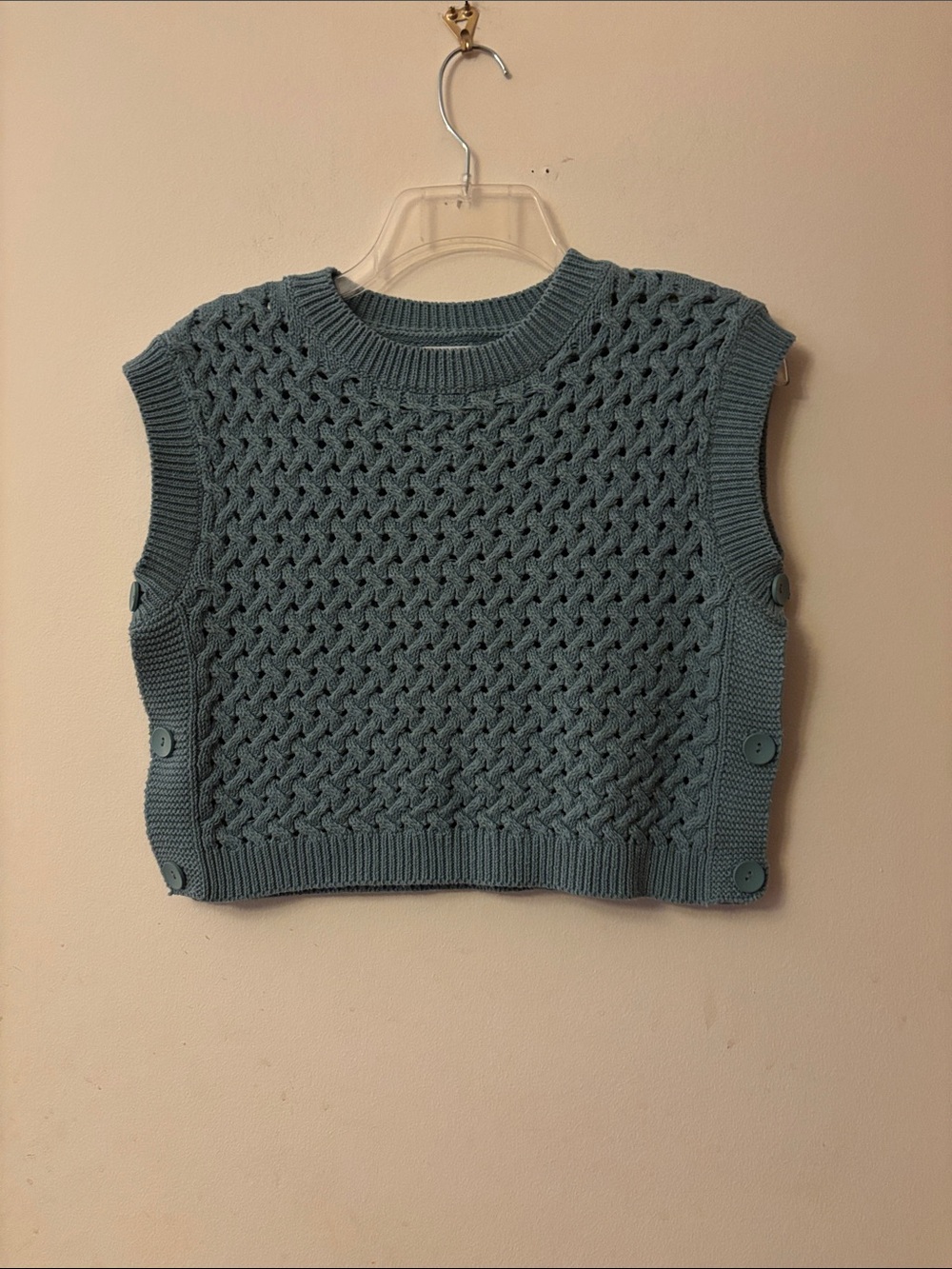 Zara Open-Knit Sleeveless Crop Top in Dusty Teal